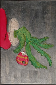 Grinch Hand and Ornament Original Painting